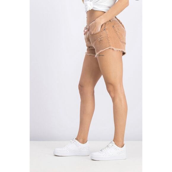 RVCA Hello Mellow Brown Cutoff Denim Jean Shorts Frayed Edge Women’s Size 29 - Picture 1 of 12